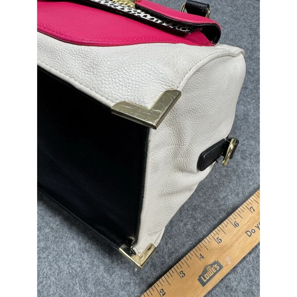 Betsy Johnson Satchel Handbag Ivory‎ Black Pink Medium Size
